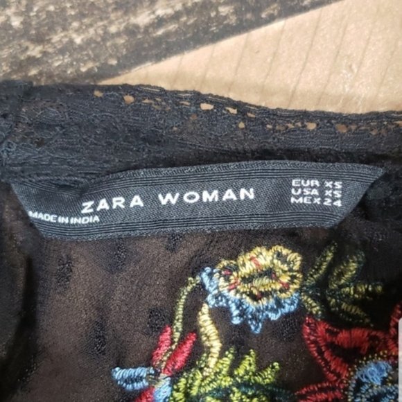 Zara] Black Embroidered Dotted Mesh Top XS - Picture 4 of 7